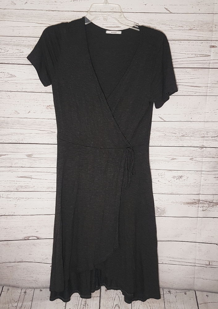 Women's Deep Vneck Wrap Dress Dark Gray SZ M
